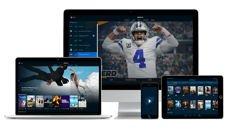 TV, tablet and phone screens playing live channels from MAG Box IPTV